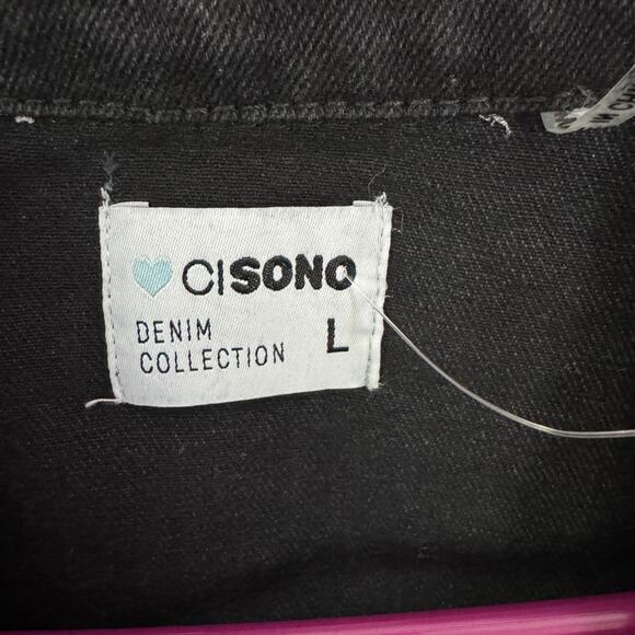 Ci Sono Distressed Long Black Denim Jacket US Women's L New - Picture 5 of 8